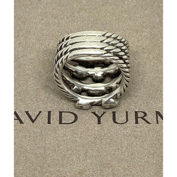 DAVID YURMAN CONFETTI STERLING PAVE DIAMOND RING 4 ROWS SIZE 7 - Picture 7 of 14